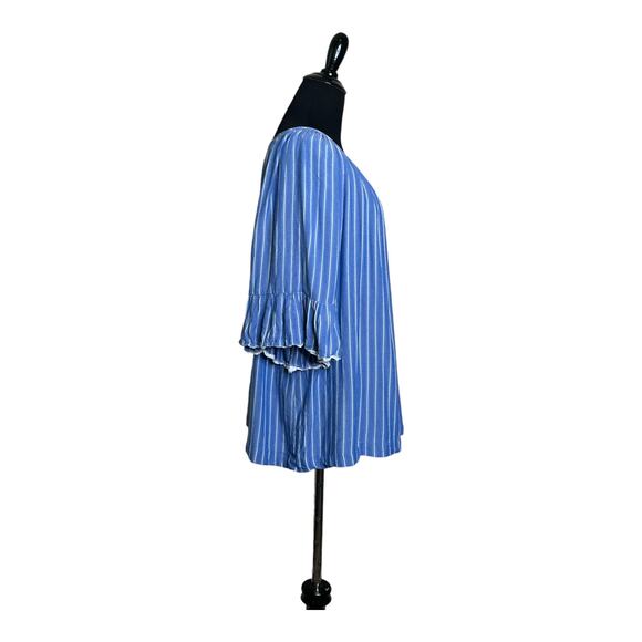 Blue white striped 3/4 bell sleeves tunic top size XL - Picture 9 of 11